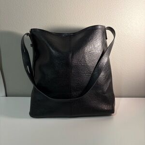 Elegant Korean Black Fo-Leather Tote Bag